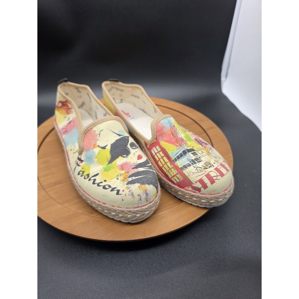 Goby Canvas Slip On Sneakers Espadrilles London Print Womens‎ Size 9 / EU 40